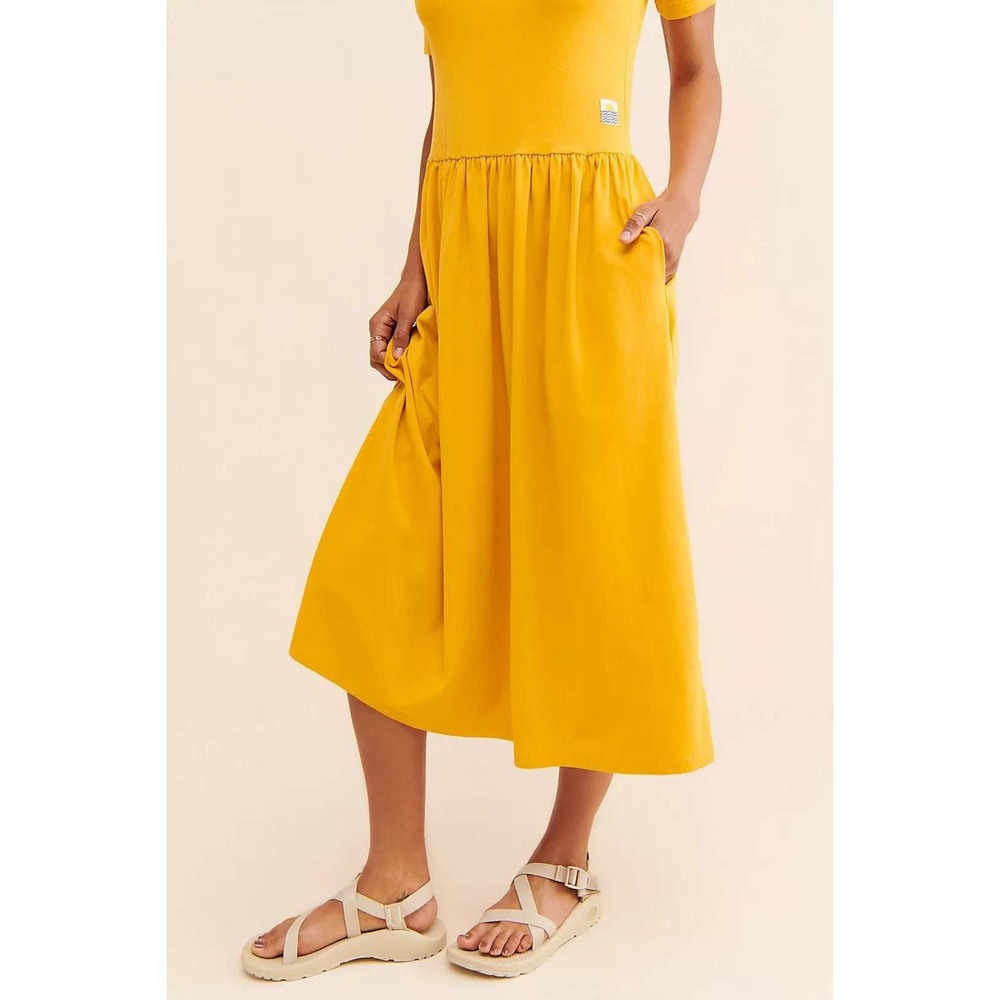Lf Markey Hakone Yellow Midi Dress US 6, Modern Cotton Jersey Minimalist